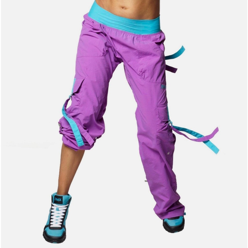 ZUMBA Stellar Orchid CARGO PANTS Converts to Capri Dance Fitness, hip hop Medium